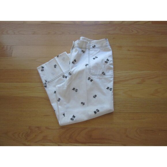 Island Republic White Capri Pants w Black Pineapple & Palm Tree Size 12 - Picture 6 of 8